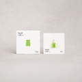 Two green gummy bear-shaped products on white cards with 'Teddi Lab' branding on a light gray background.