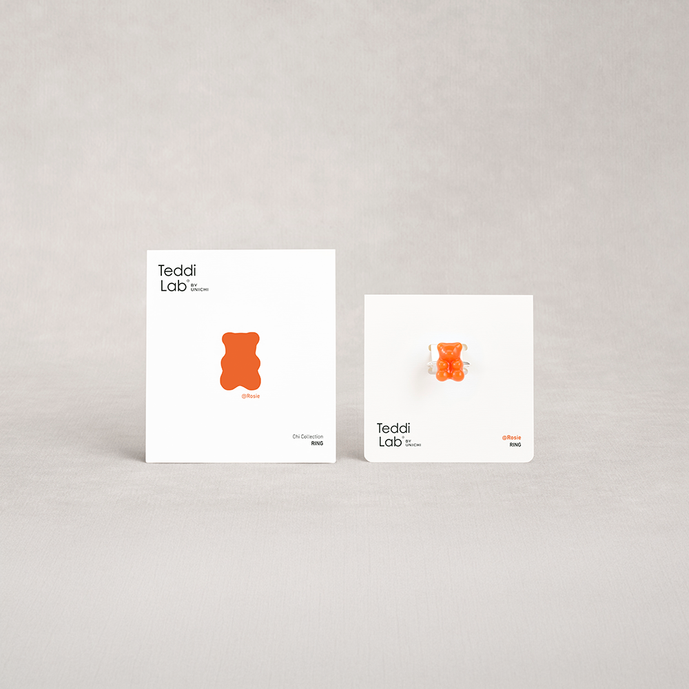 Two white boxes with orange bear illustrations and 'Teddi Lab' text on a gray background