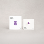 Two white boxes with purple teddy bear graphics and 'Teddi Lab' text on a light gray background