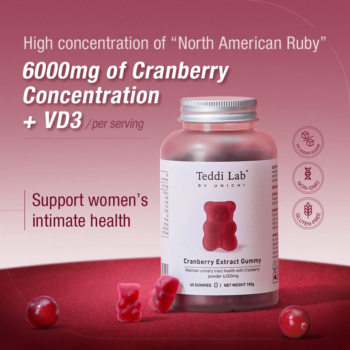 Teddi Lab by Unichi Cranberry Extract Gummy x3 - Urinary Tract Care & Intimate Health - Teddi Lab by Unichi