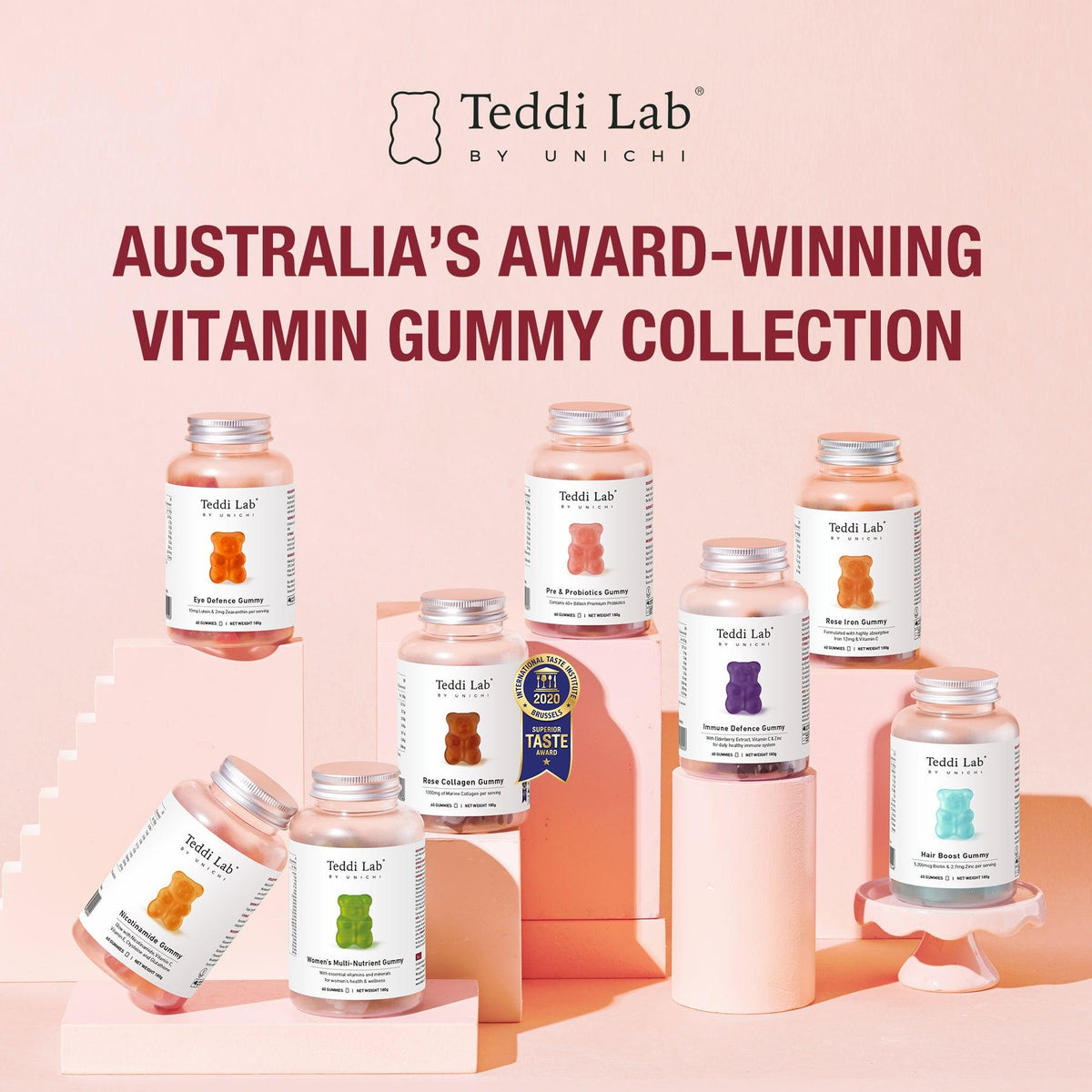 Teddi Lab by Unichi Pre & Probiotics Gummy 60s - Gut Health & Digestive Support - Teddi Lab by Unichi